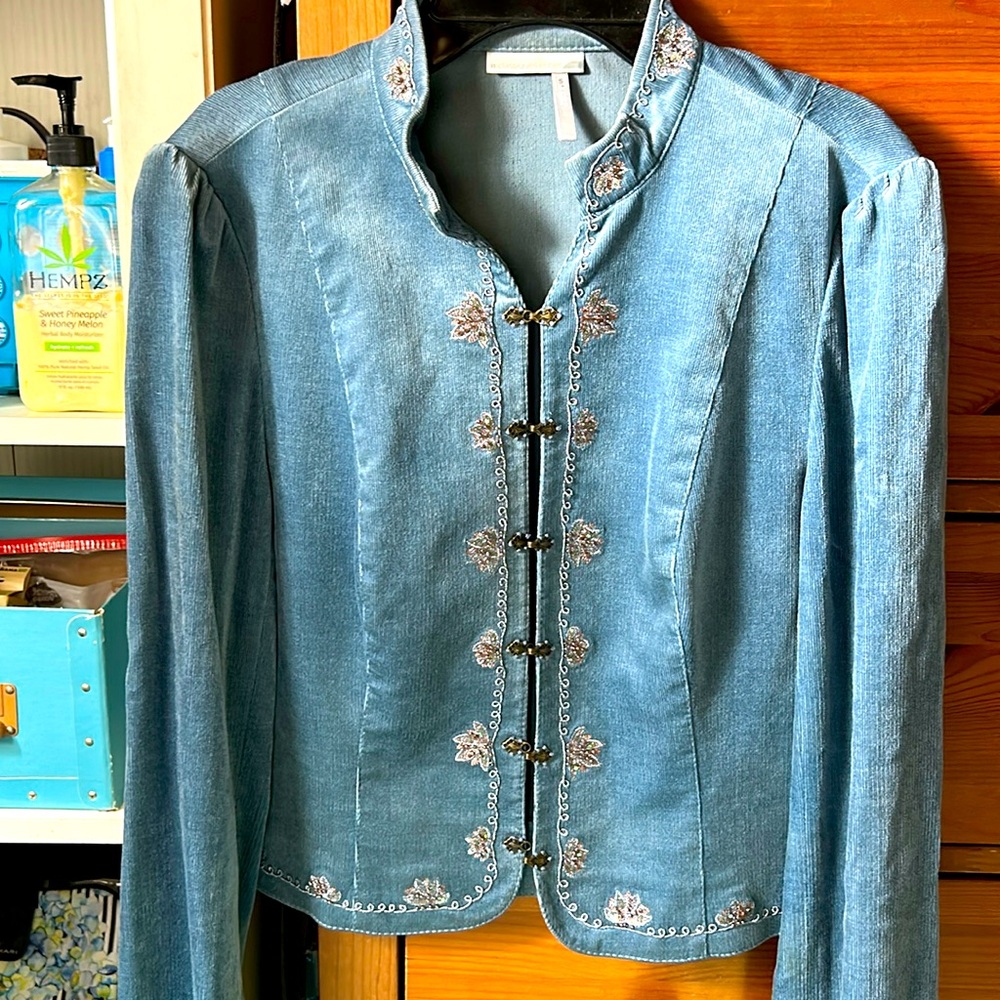 Blue Embroidered Women's Jacket